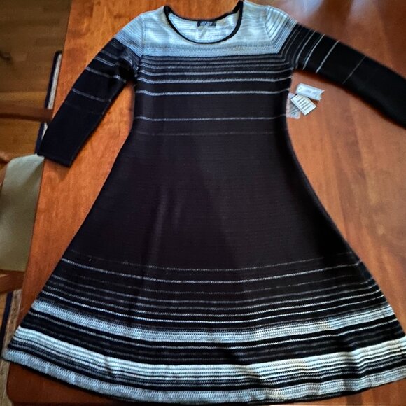 Nine West Black White Dress Long Sleeve Sweater Scoop Neck Knit size S - Picture 1 of 7